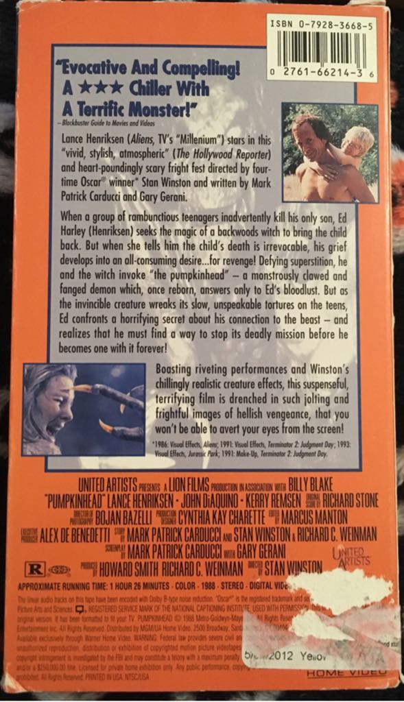 Pumpkinhead VHS movie collectible [Barcode 027616621436] - Main Image 2