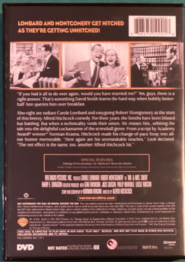 Mr. & Mrs. Smith (1941) DVD movie collectible [Barcode 888574100018] - Main Image 2