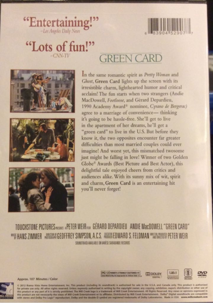 Green Card DVD movie collectible [Barcode 683904529077] - Main Image 2