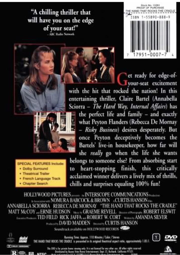 Hand That Rocks the Cradle, The DVD movie collectible [Barcode 717951000774] - Main Image 2
