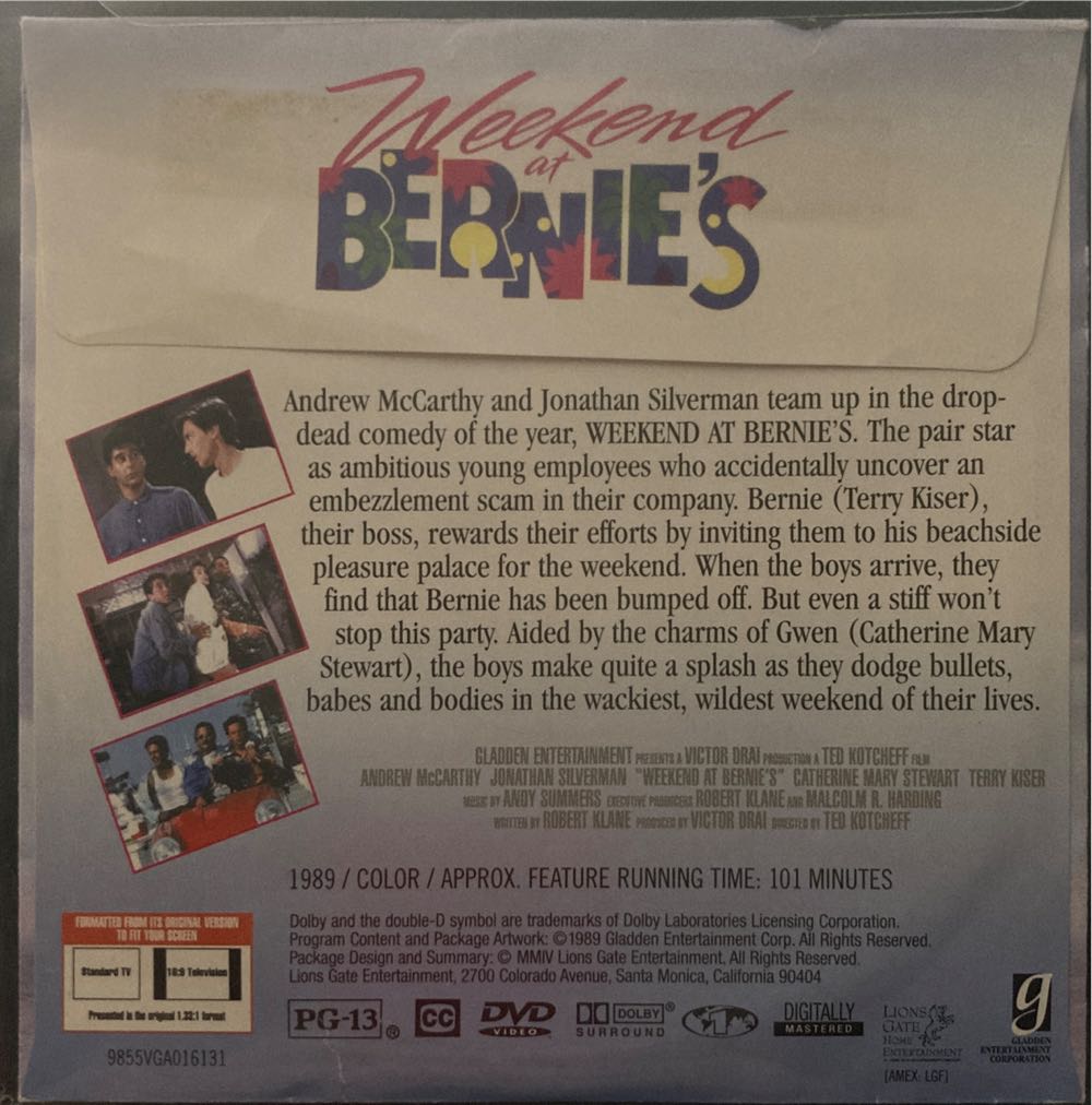 Weekend at Bernies DVD movie collectible [Barcode 2074538287903] - Main Image 2