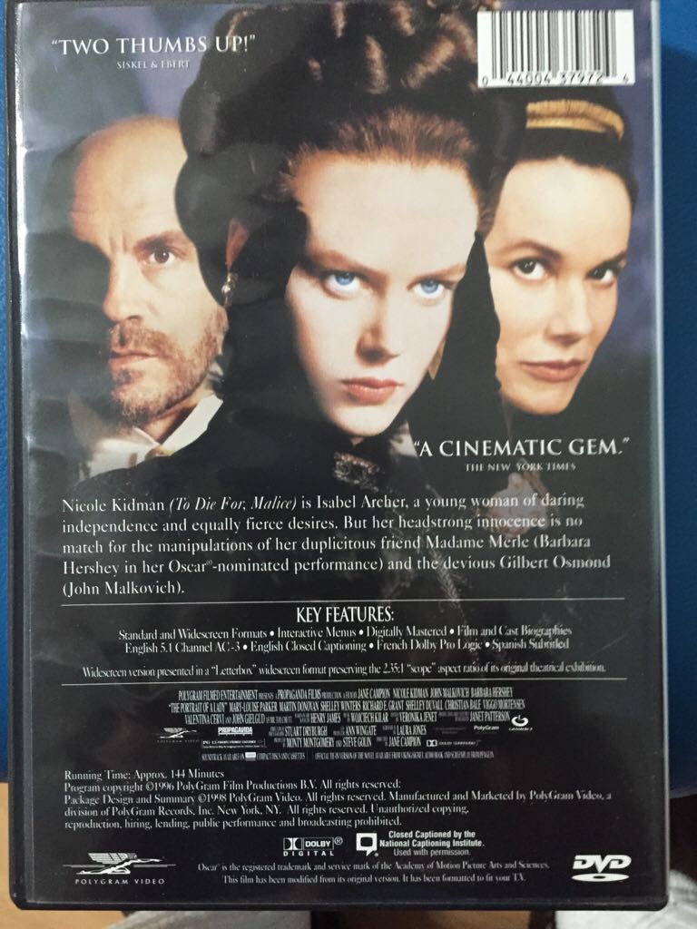 The Portrait Of A Lady DVD movie collectible [Barcode 044004379724] - Main Image 2