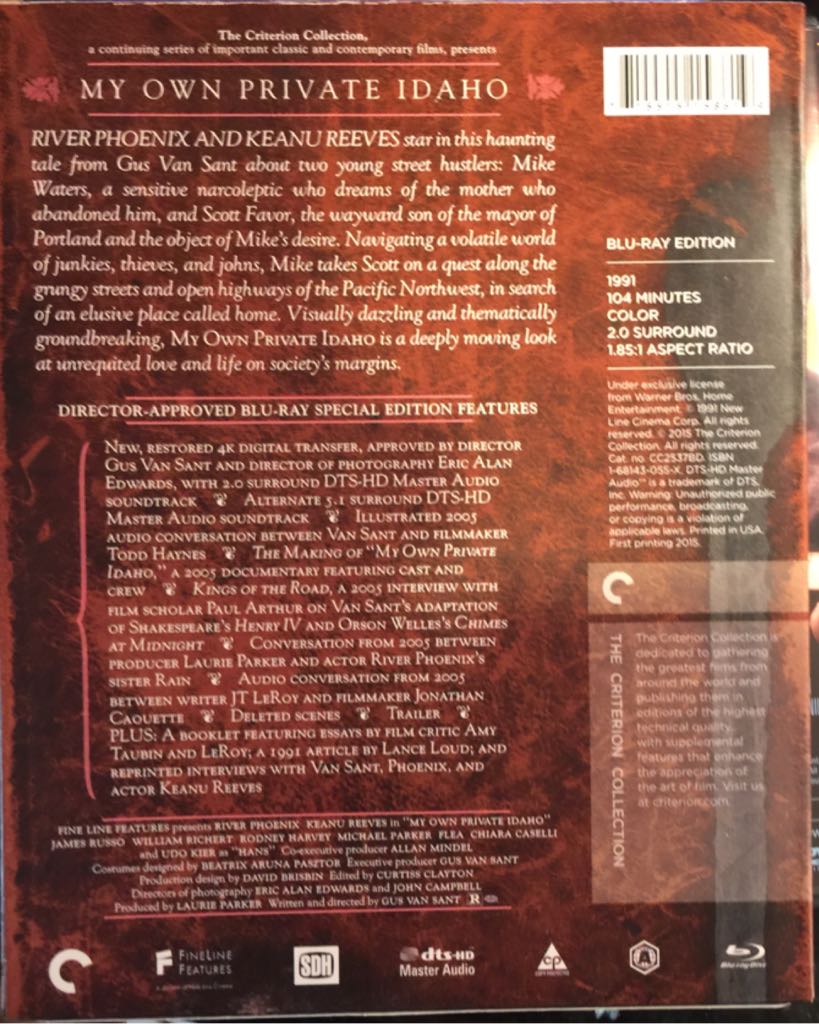 VAN SANT - My Own Private Idaho Blu-ray movie collectible [Barcode 715515158619] - Main Image 2