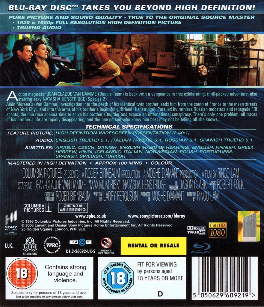 Van Damme’s Maximum Risk Blu-ray movie collectible [Barcode 5050629609219] - Main Image 2