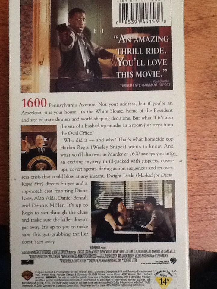 Murder At 1600 VHS movie collectible [Barcode 085391491538] - Main Image 2