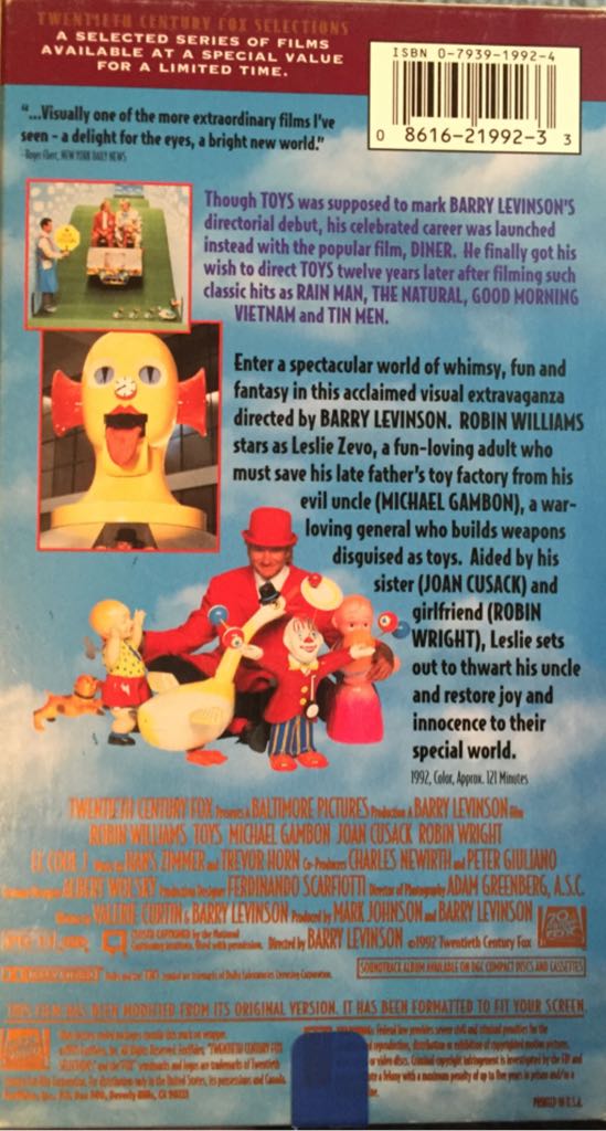 Toys VHS movie collectible [Barcode 086162199233] - Main Image 2