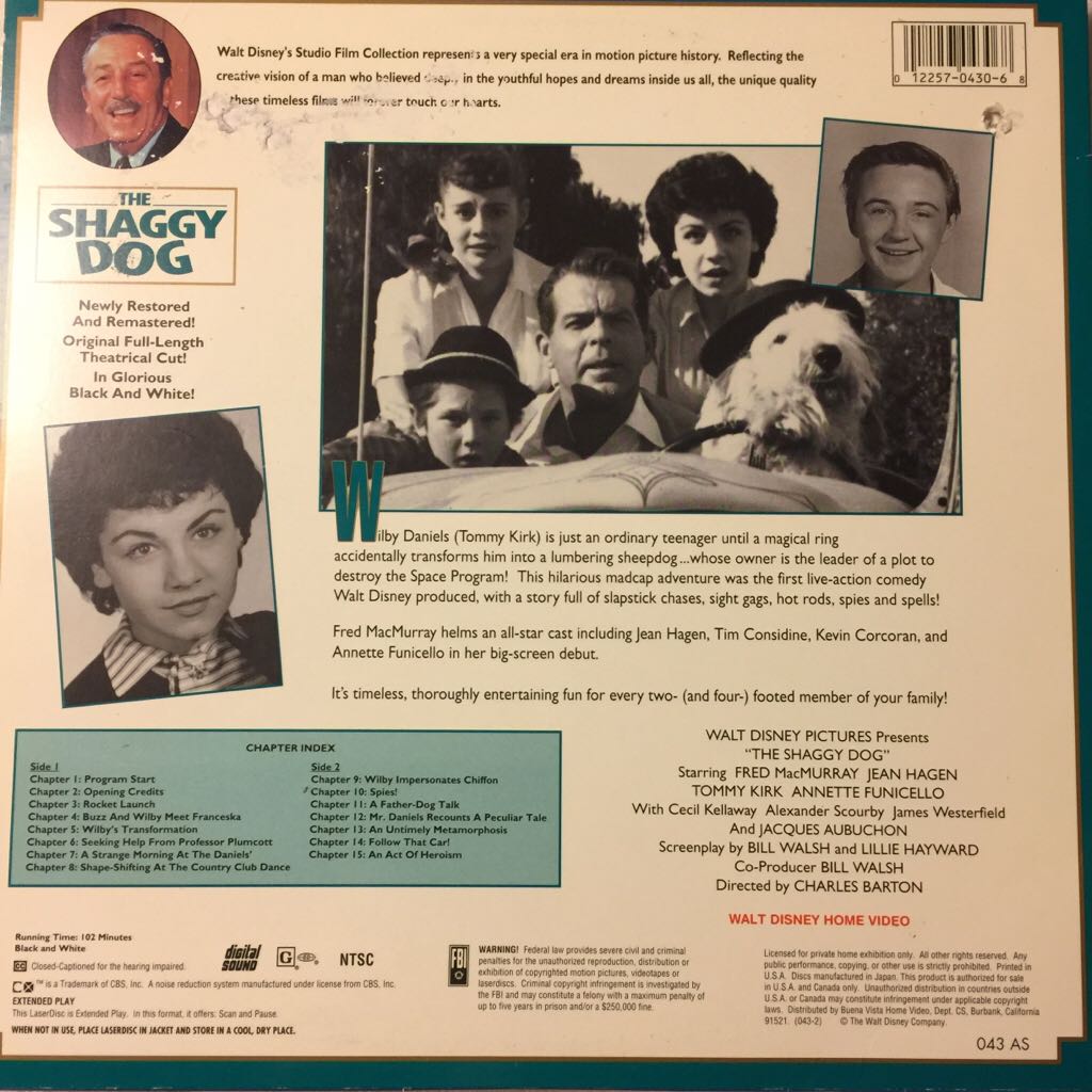 Walt Disney’s Shaggy Dog, The Laser Disc movie collectible [Barcode 012257043068] - Main Image 2