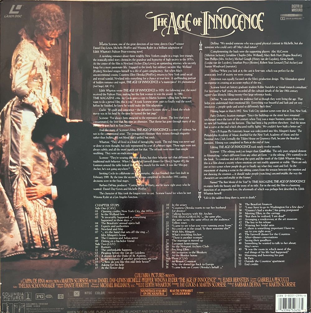 The Age of Innocence Laser Disc movie collectible [Barcode 043396526365] - Main Image 2