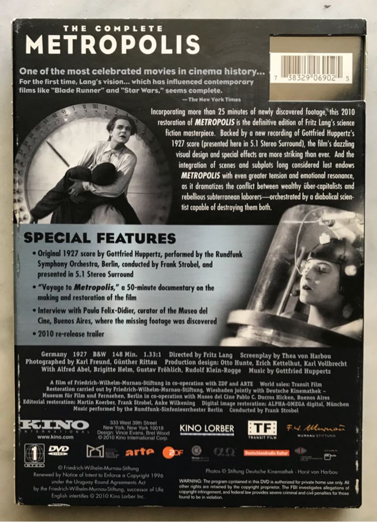 Metropolis DVD movie collectible [Barcode 738329069025] - Main Image 2