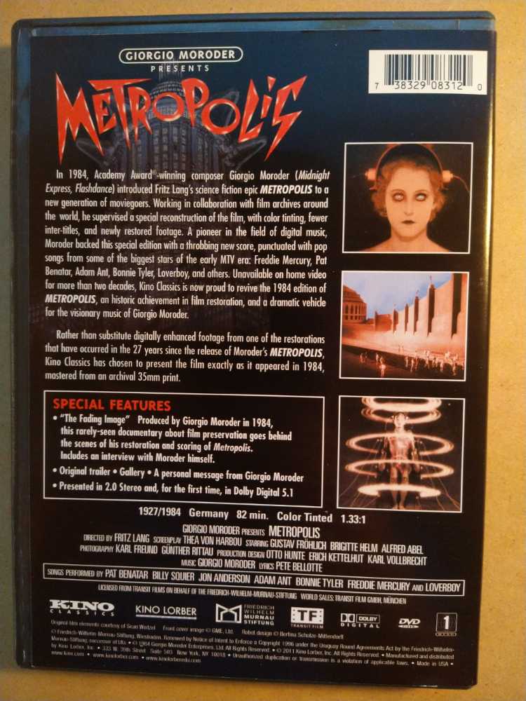 Metropolis (Giorgio Moroder - Kino Classics Special Edition) (VO, 4:3) DVD movie collectible [Barcode 738329083120] - Main Image 3