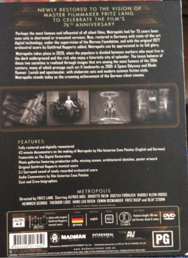 Metropolis DVD movie collectible [Barcode 9322225017450] - Main Image 2