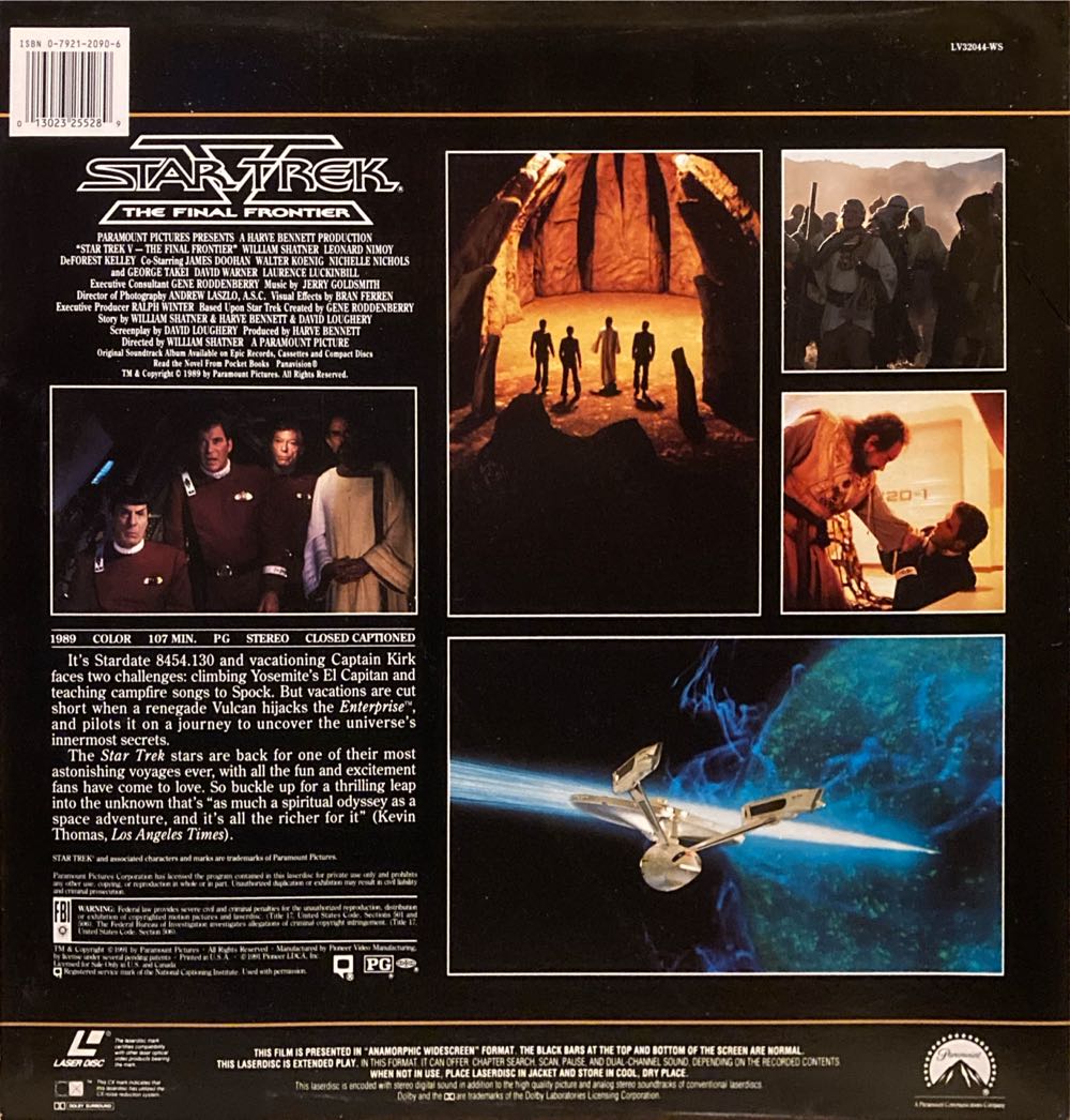 Star Trek V: The Final Frontier Laser Disc movie collectible [Barcode 013023255289] - Main Image 2
