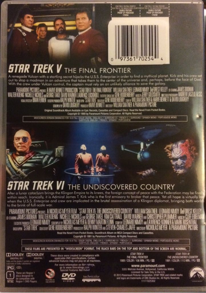 Star Trek V: The Final Frontier DVD movie collectible [Barcode 5055025341633] - Main Image 2