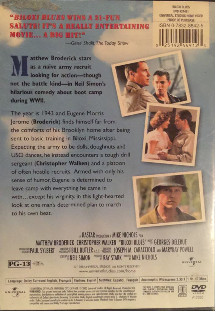 Biloxi Blues (DVD) DVD movie collectible [Barcode 025192449123] - Main Image 2