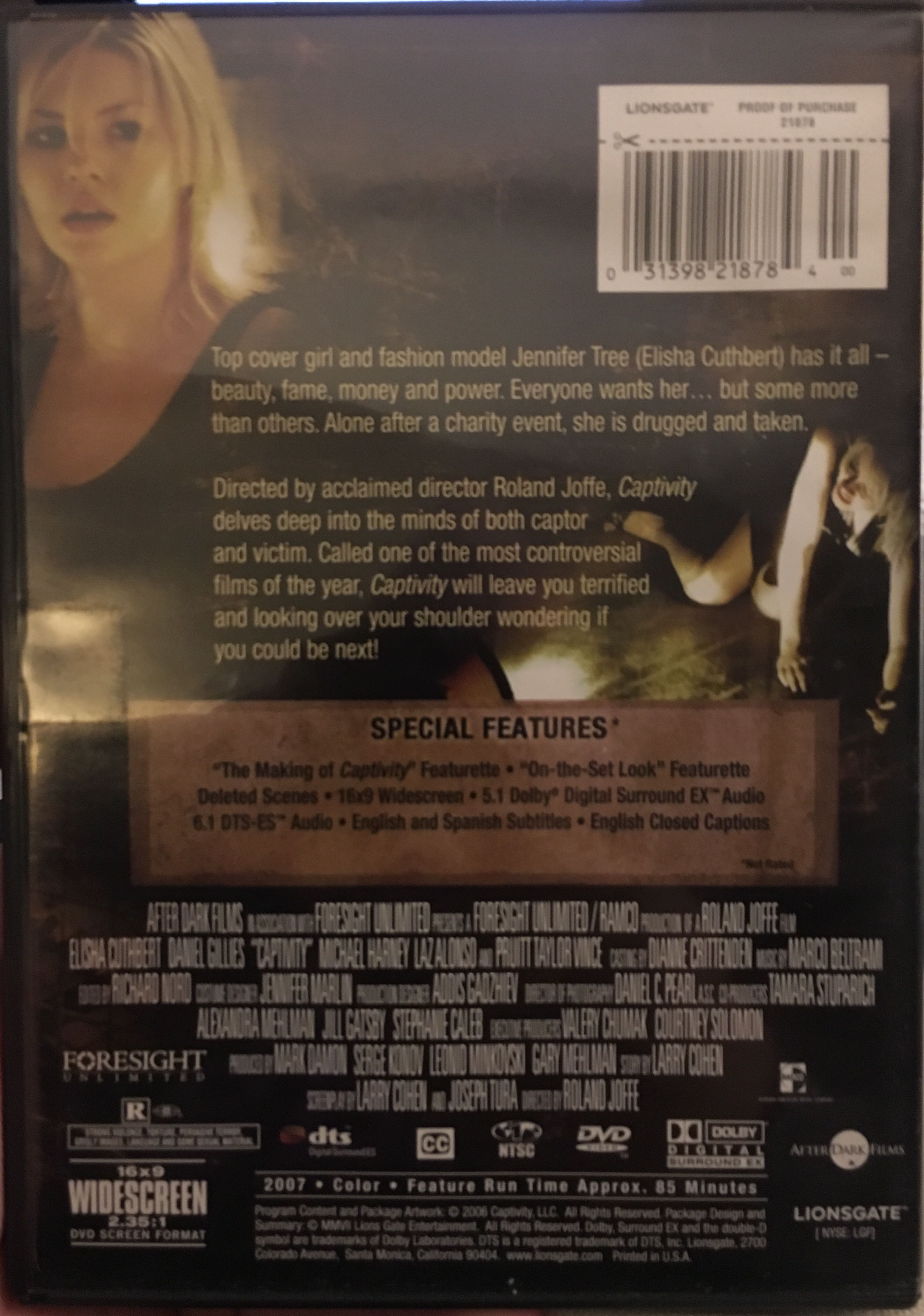 Captivity DVD movie collectible [Barcode 031398218784] - Main Image 2