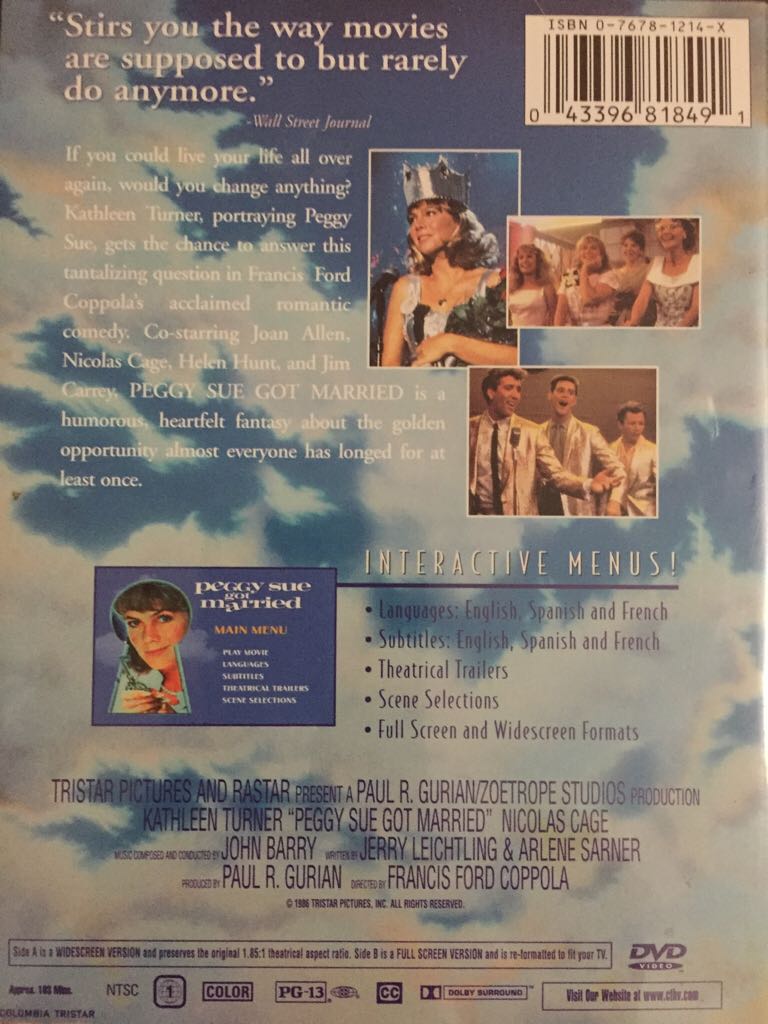 Peggy Sue Got Married - Burn Copy DVD movie collectible [Barcode 043396818491] - Main Image 2