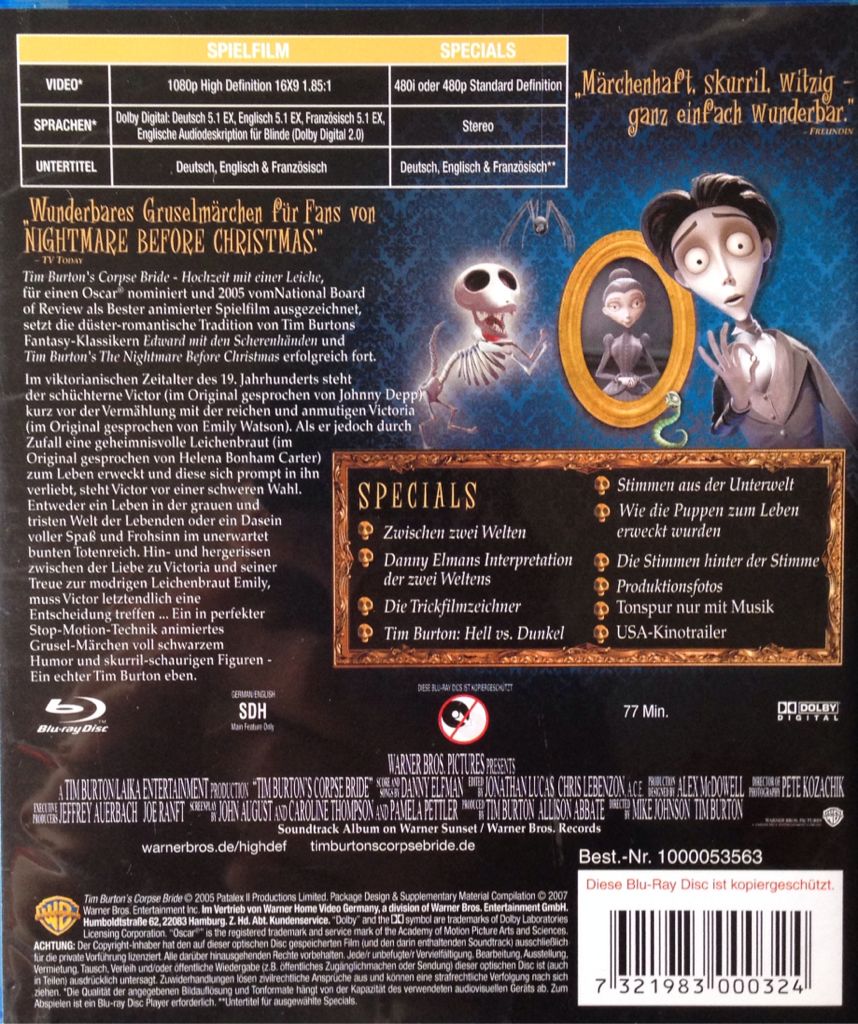 Corpse Bride Blu-ray movie collectible [Barcode 7321983000324] - Main Image 2