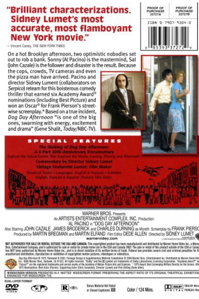 Dog Day Afternoon — [DVD] DVD movie collectible [Barcode 085393372729] - Main Image 2