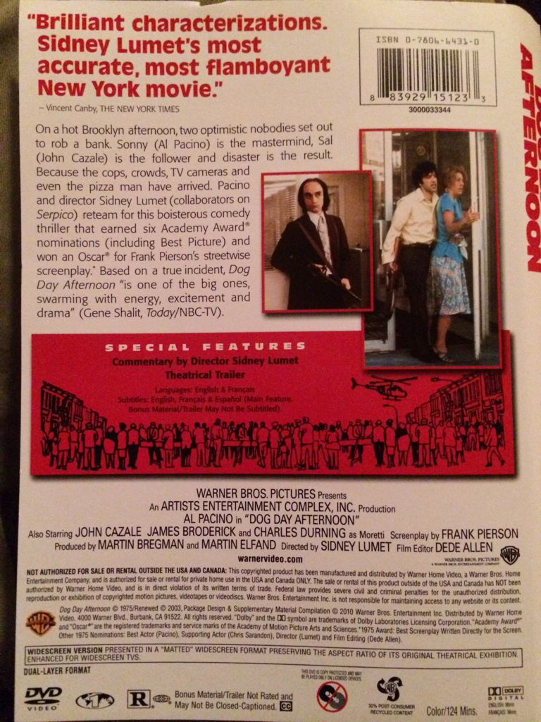 Dog Day Afternoon DVD movie collectible [Barcode 883929151233] - Main Image 2