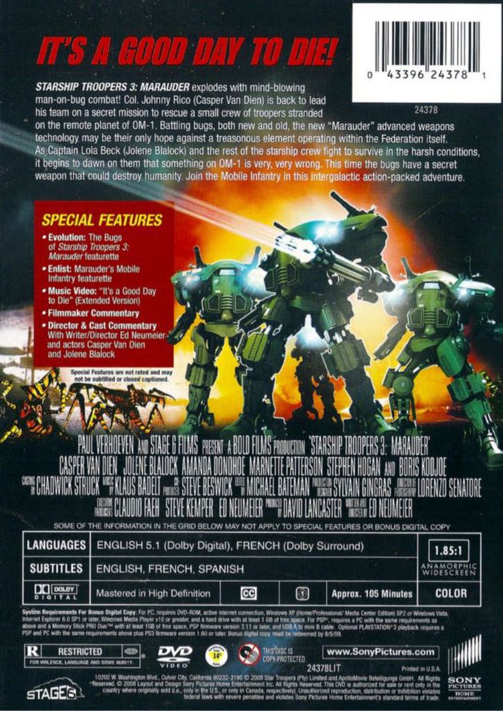 Starship Troopers III: Marauder DVD movie collectible [Barcode 10303917] - Main Image 2