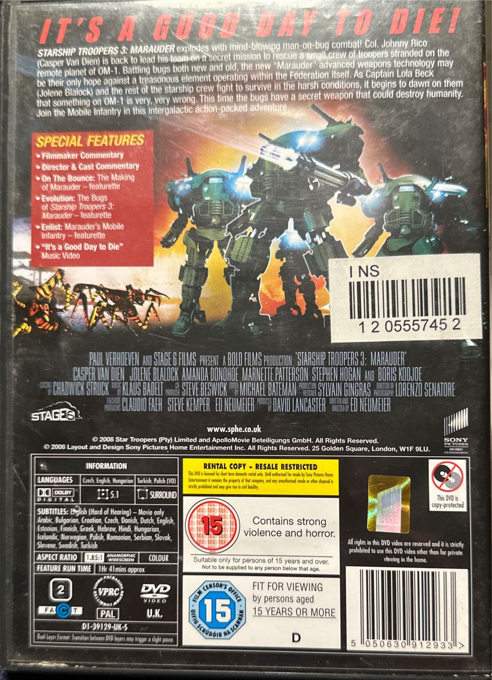 Starship Troopers 3: Marauder DVD movie collectible [Barcode 5050630912933] - Main Image 2