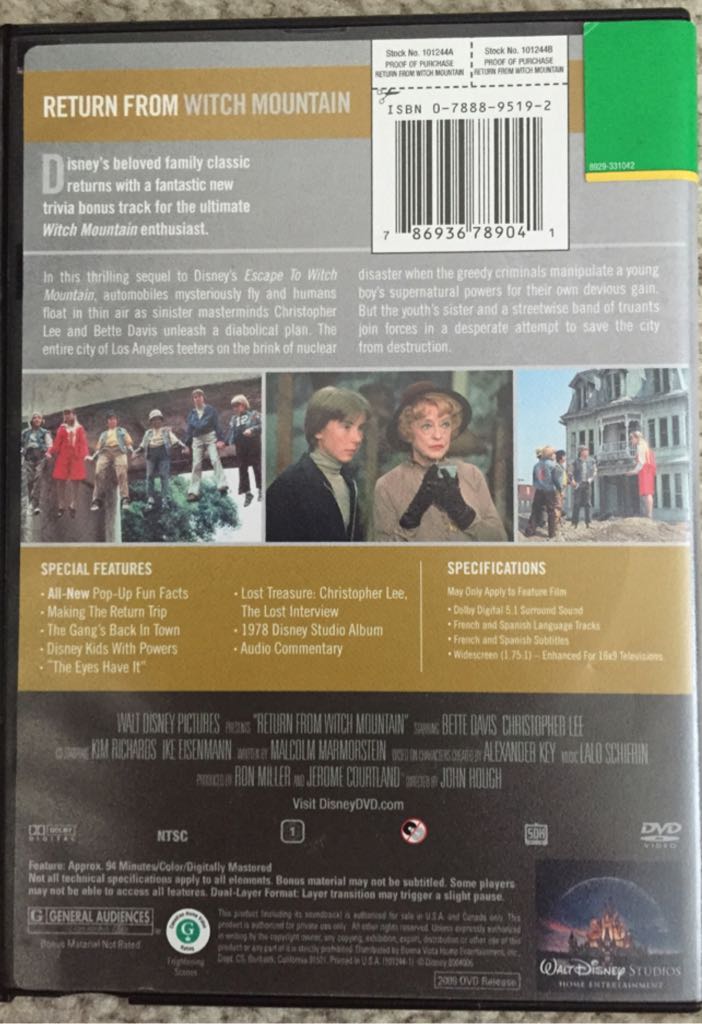 Return from Witch Mountain DVD movie collectible [Barcode 786936789041] - Main Image 2