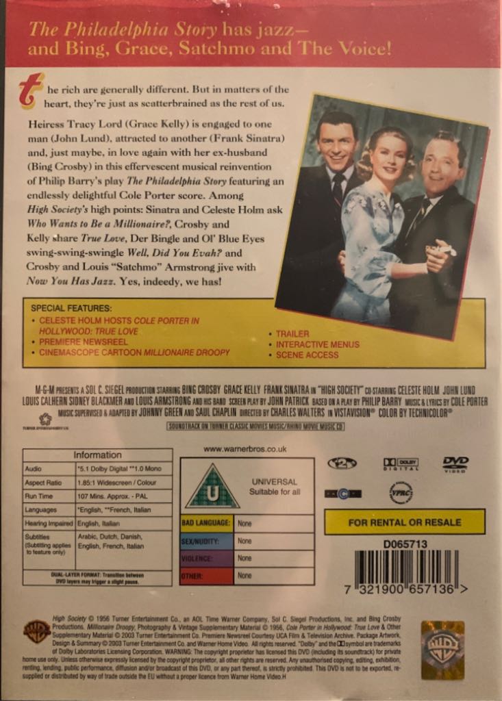 High Society DVD movie collectible [Barcode 7321900657136] - Main Image 2