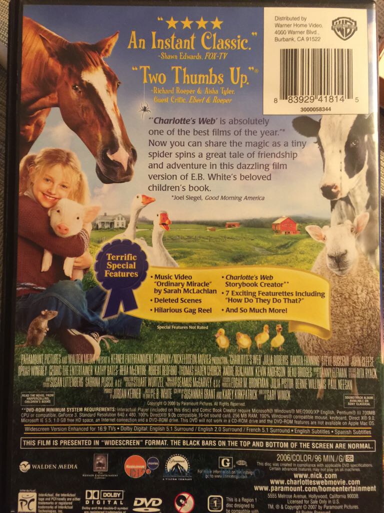 Charlotte’s Web DVD movie collectible [Barcode 883929418145] - Main Image 2