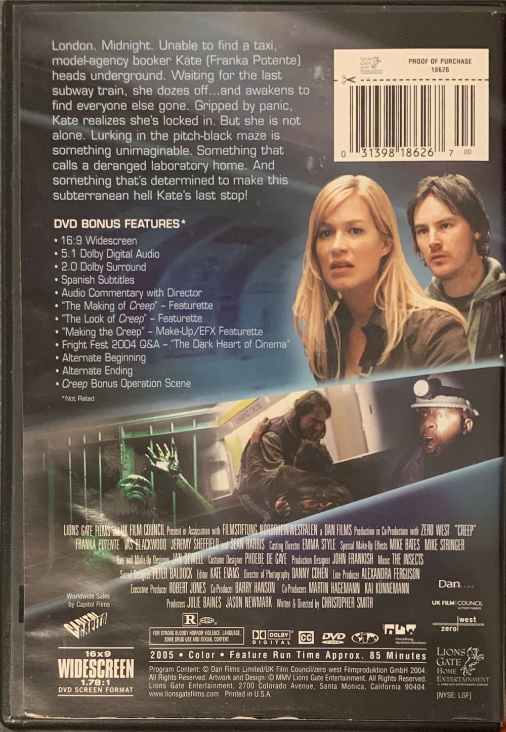 Creep (2005) DVD movie collectible [Barcode 031398186267] - Main Image 3