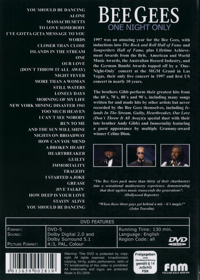 Bee Gees: One Night Only DVD movie collectible [Barcode 5034504921979] - Main Image 2