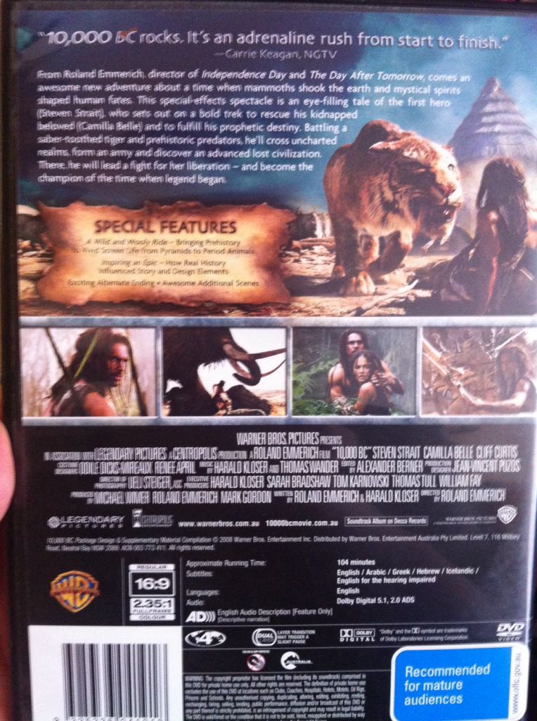 10,000 BC DVD movie collectible [Barcode 9325336041918] - Main Image 2