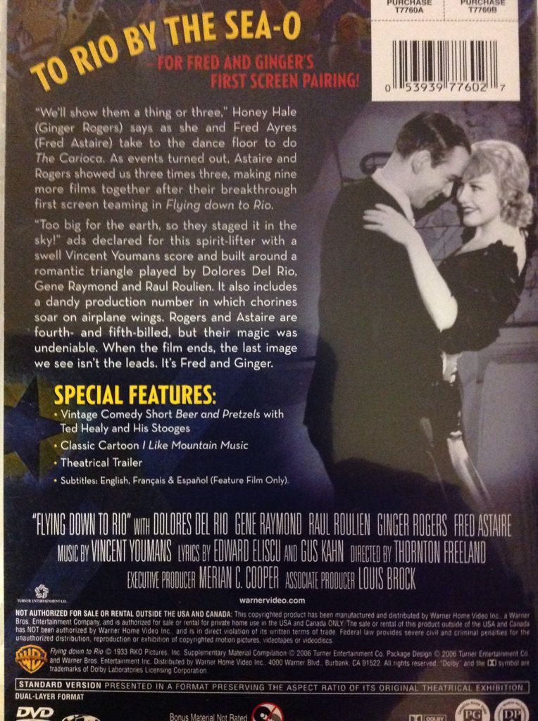 Flying Down to Rio DVD movie collectible [Barcode 053939776027] - Main Image 2