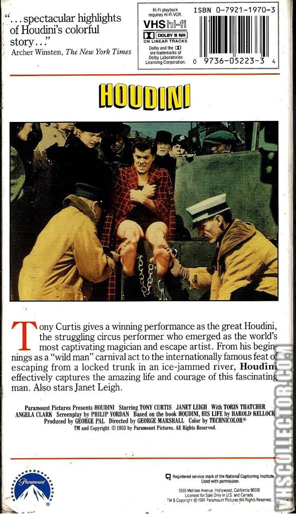 Houdini VHS movie collectible [Barcode 097360522334] - Main Image 2