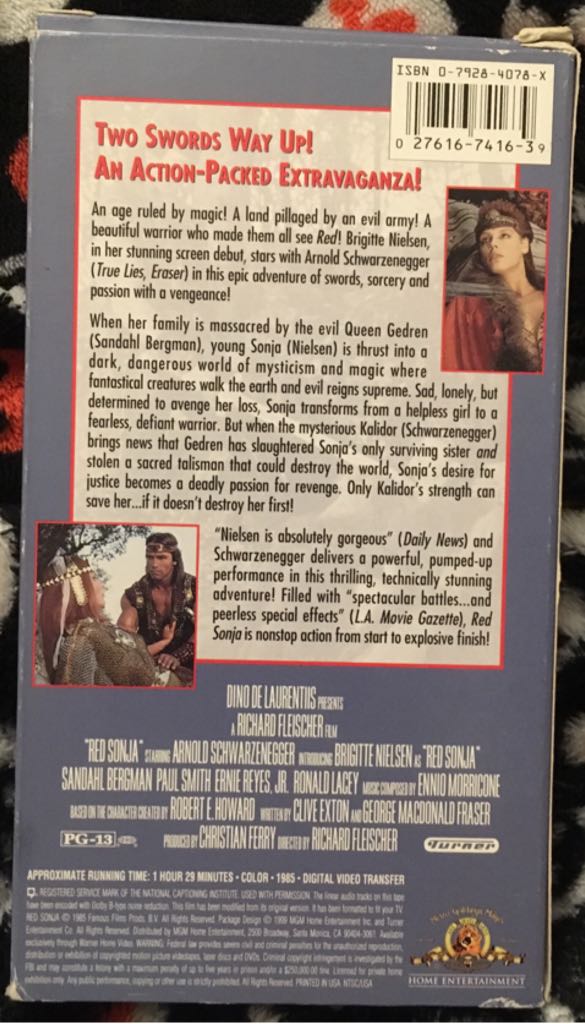 VHS Red Sonja VHS movie collectible [Barcode 027616741639] - Main Image 2