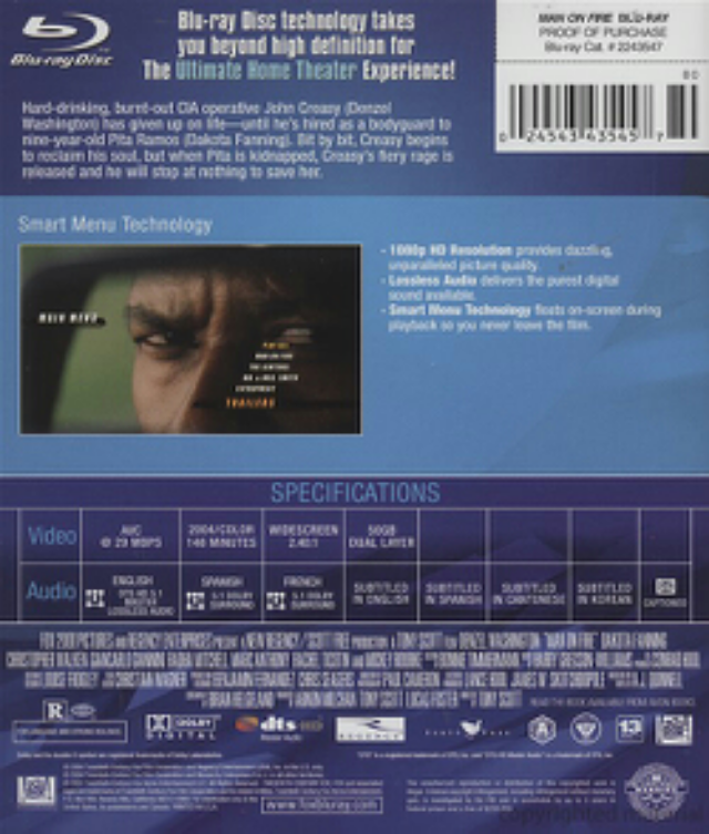Man on Fire Blu-ray movie collectible [Barcode 071100004137] - Main Image 2