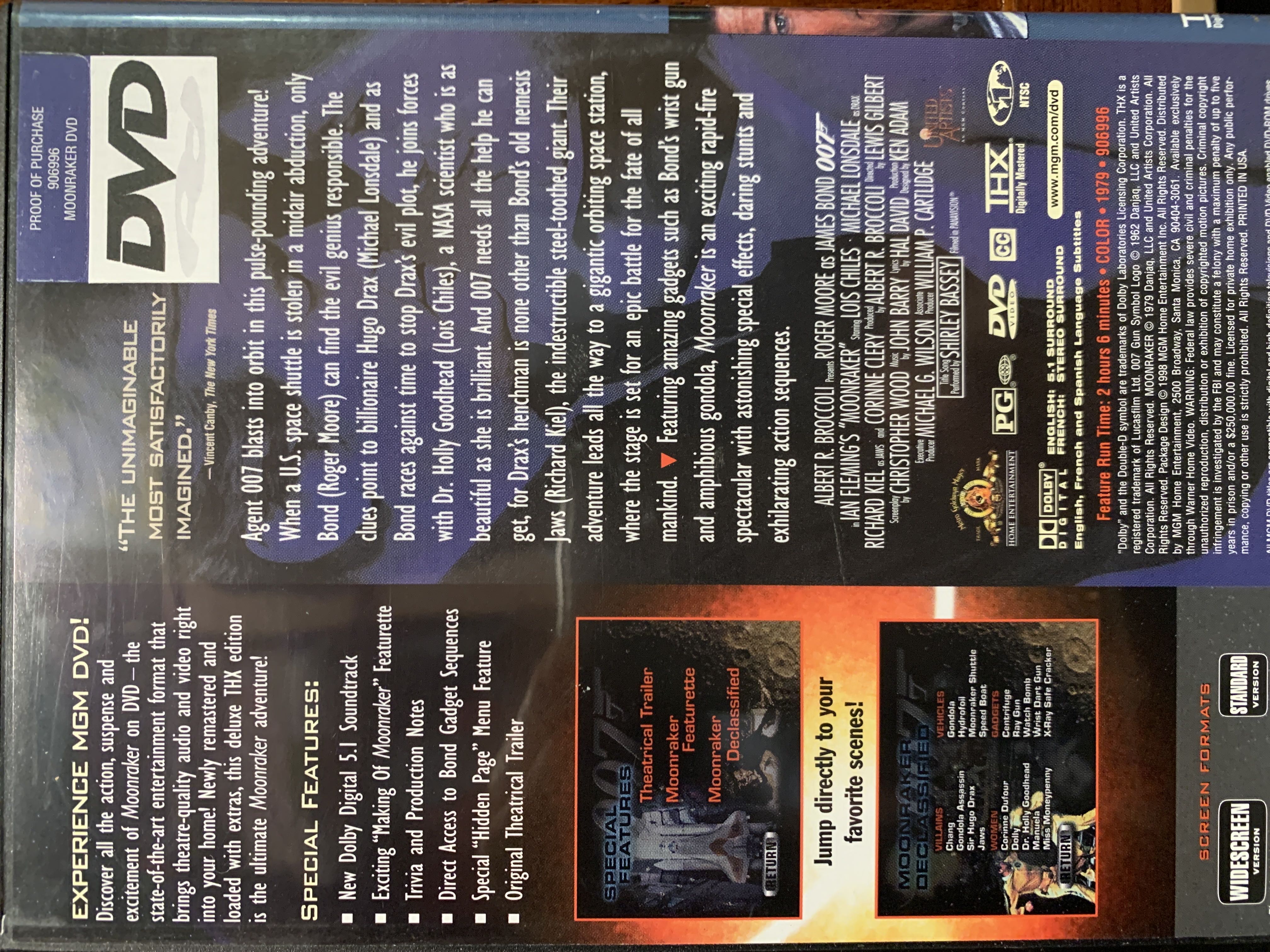 007: Janes Bond: (11) Moonraker DVD movie collectible [Barcode 010232006684] - Main Image 2