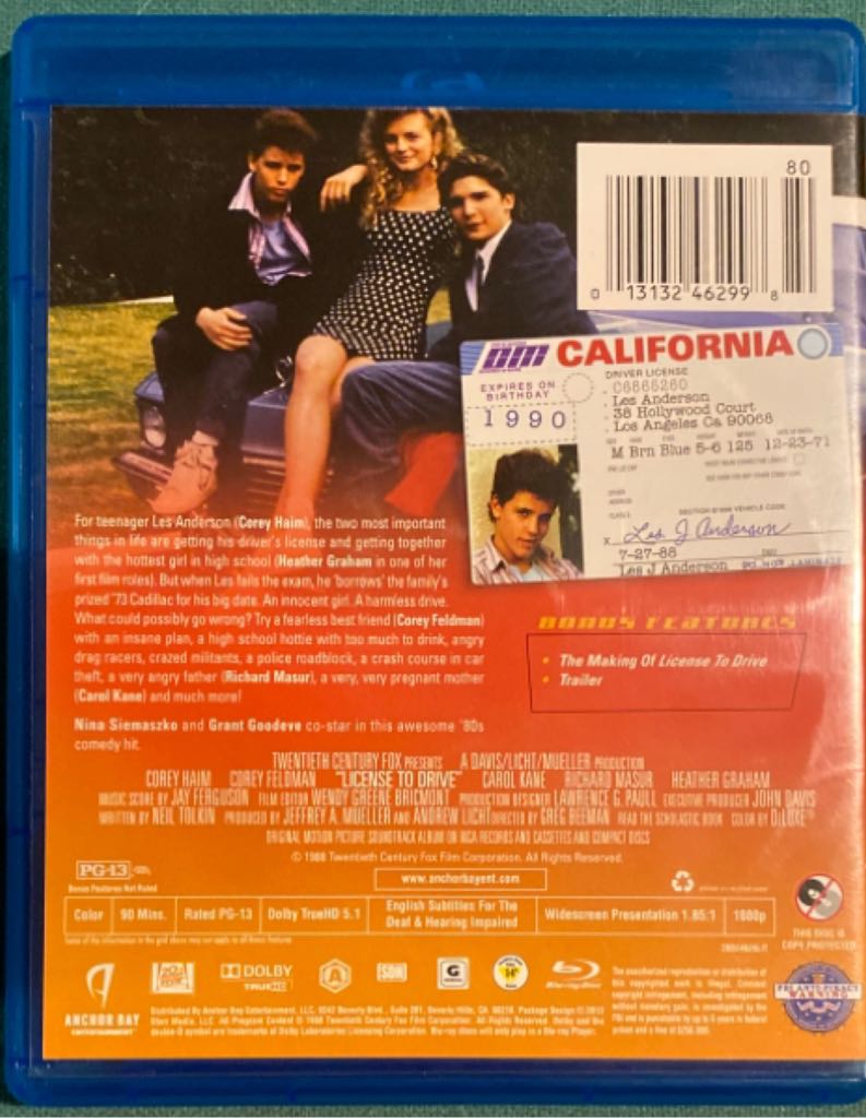 License to Drive Fandango at Home movie collectible [Barcode 013132462998] - Main Image 2