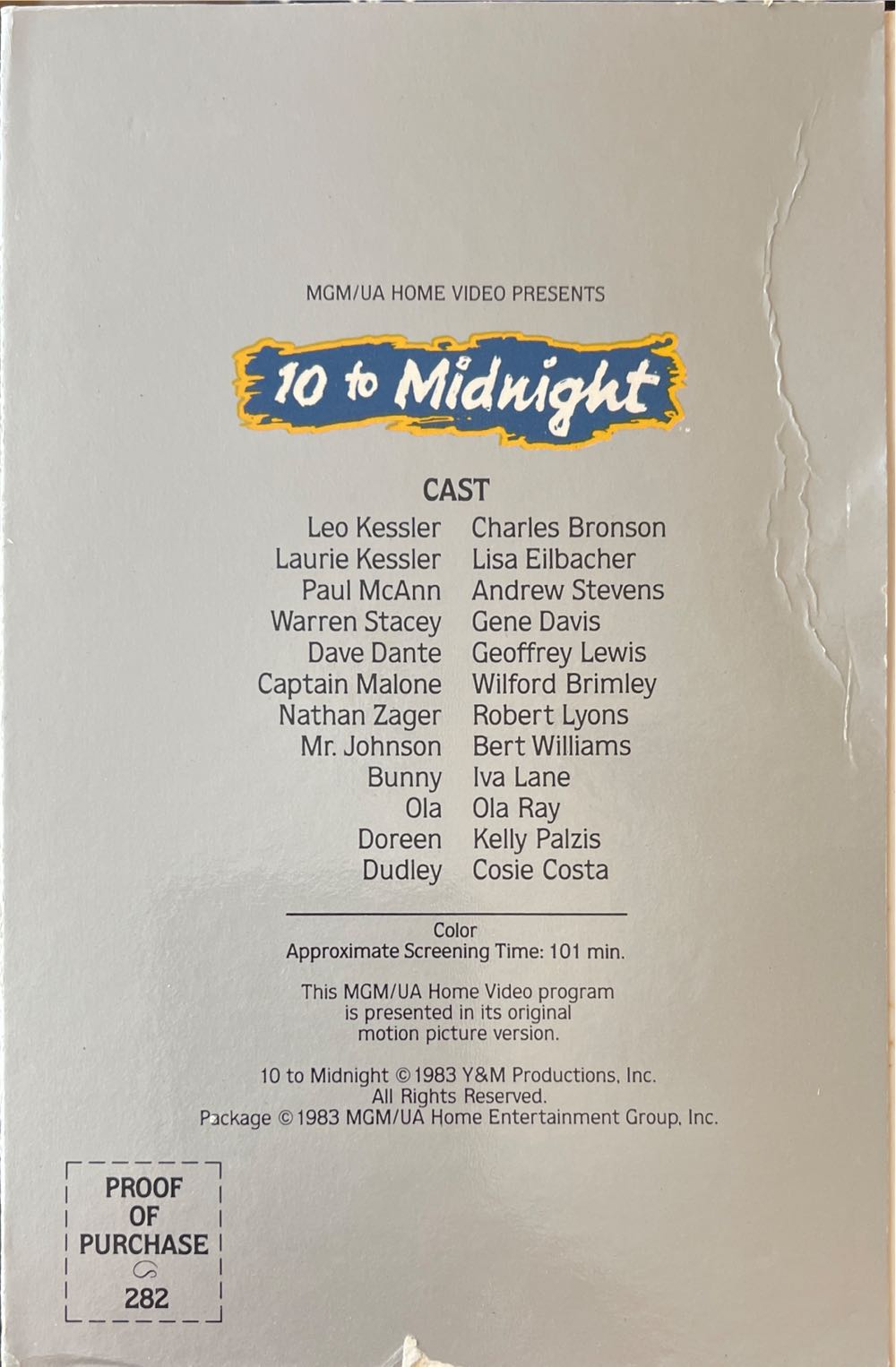 10 to Midnight VHS movie collectible [Barcode 027616688637] - Main Image 4