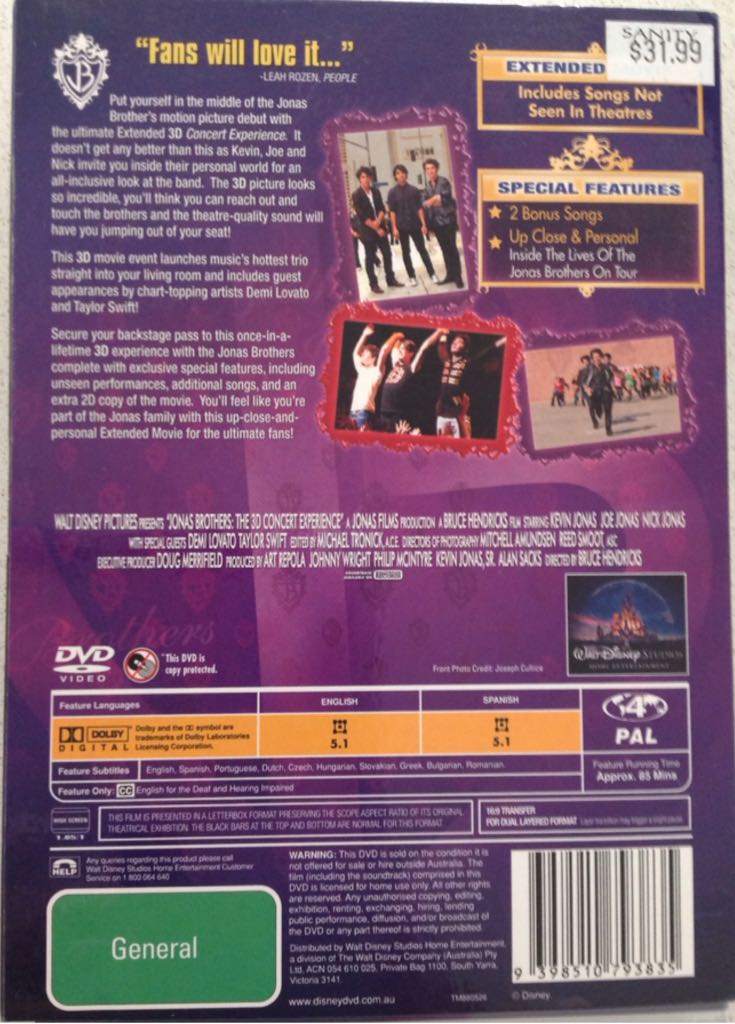 Jonas Brothers - The Concert Experience DVD movie collectible [Barcode 9398510793835] - Main Image 2