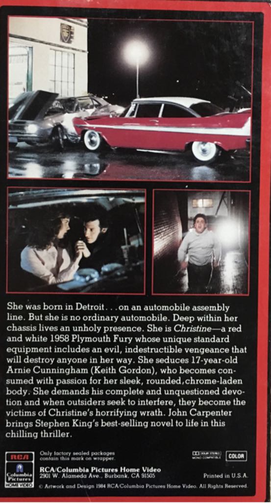 Christine VHS movie collectible [Barcode 011575601615] - Main Image 2