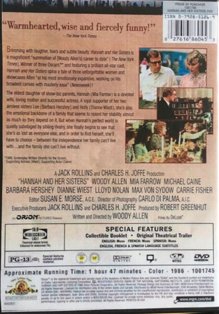 Hannah and Her Sisters - 1986 Digital Copy movie collectible [Barcode 05025558] - Main Image 2