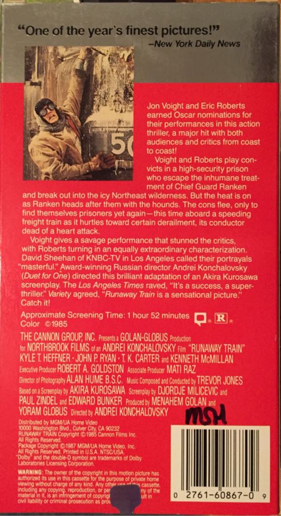 Runaway Train (1985) (Big Box) VHS movie collectible [Barcode 027616086709] - Main Image 2