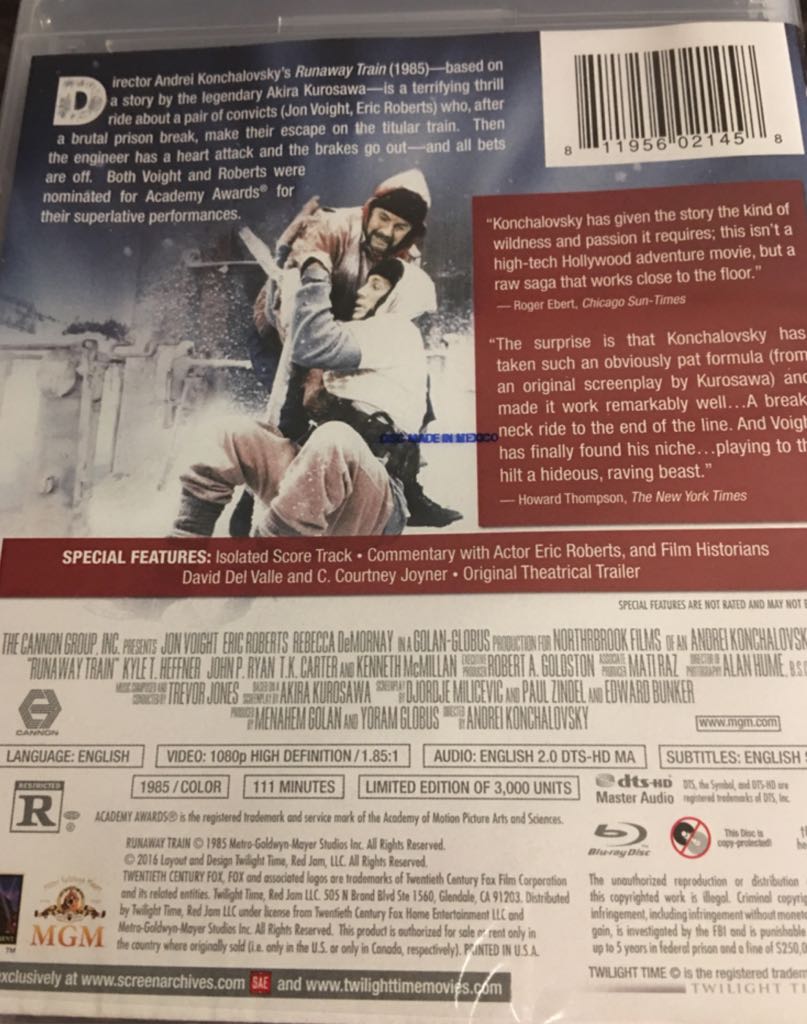Runaway Train Blu-ray movie collectible [Barcode 811956021458] - Main Image 2