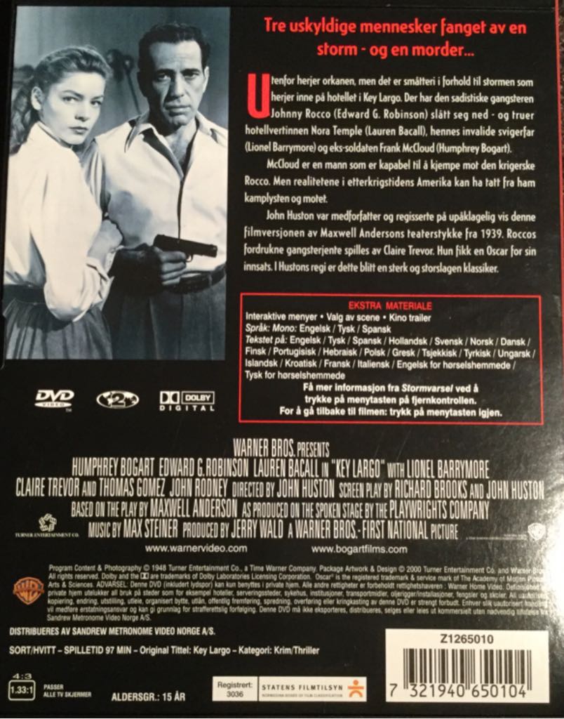Key Largo DVD movie collectible [Barcode 7321940650104] - Main Image 2