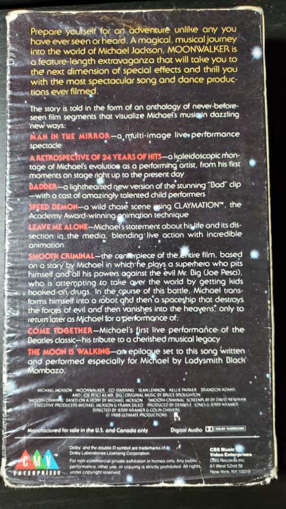 Moonwalker VHS movie collectible [Barcode 044744900936] - Main Image 2