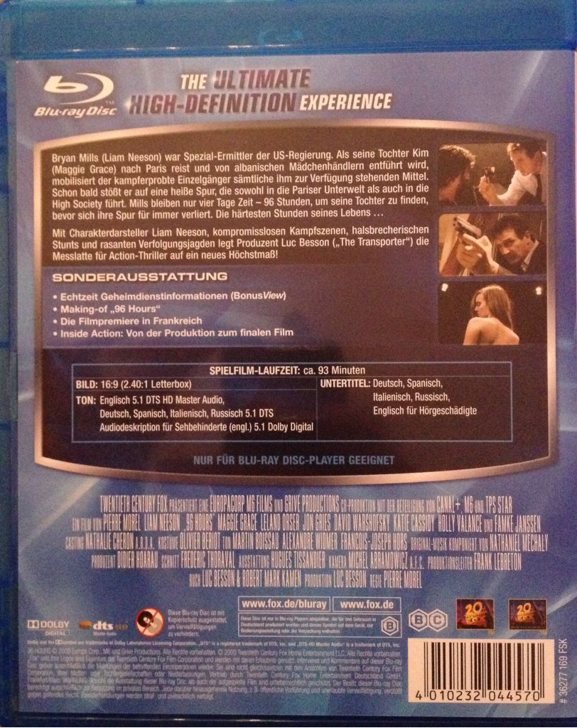 96 Hours DVD movie collectible [Barcode 4010232044570] - Main Image 2
