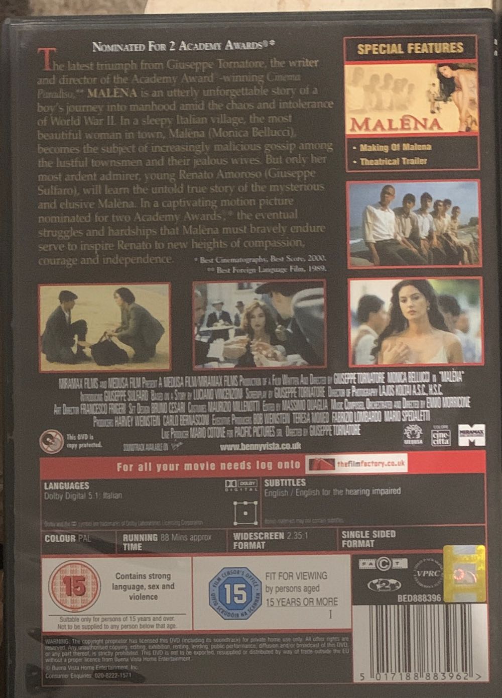 Malena DVD movie collectible [Barcode 5017188883962] - Main Image 2