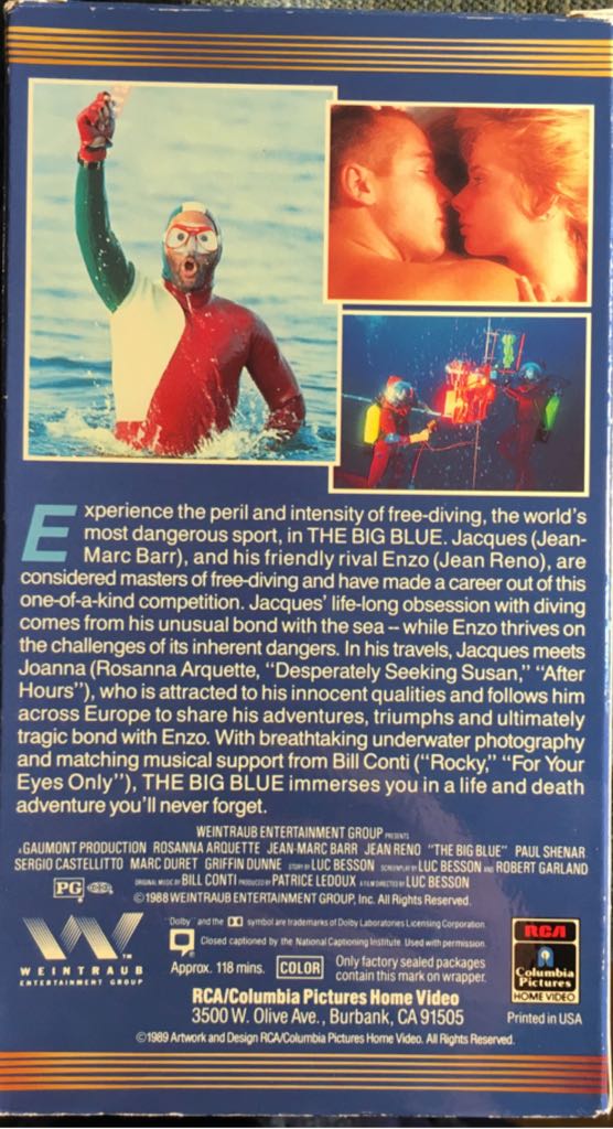 Big Blue, The VHS movie collectible [Barcode 5708758051231] - Main Image 2