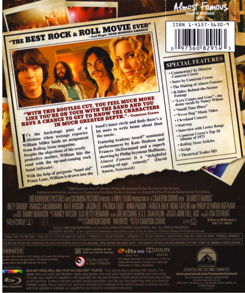 Almost Famous Blu-ray movie collectible [Barcode 097360829143] - Main Image 2