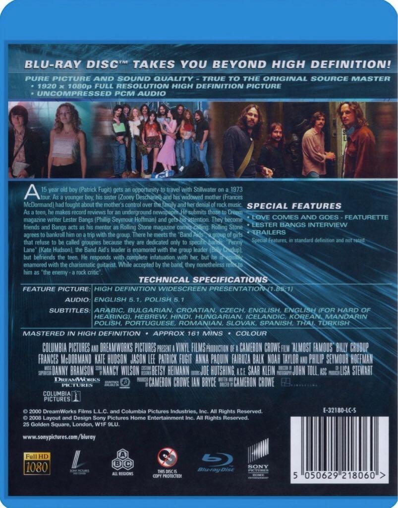 Almost Famous Blu-ray movie collectible [Barcode 8712609600087] - Main Image 2